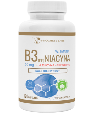 NIACYNA <BR> WITAMINA B3 (PP) 50 mg <br> PRODUKT WEGAŃSKI<br> 120 KAPSUŁEK