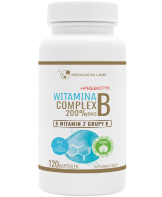 WITAMINA B COMPLEX 200% <br>8 WITAMIN Z GRUPY B <br> PRODUKT WEGAŃSKI<br> 120 KAPSUŁEK