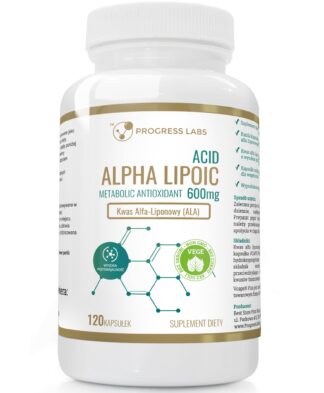 KWAS ALFA LIPONOWY <br> ALA 600 mg <br>PRODUKT WEGAŃSKI <br>120 KAPSUŁEK