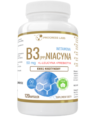 NIACYNA <BR> WITAMINA B3 (PP) 50 mg <br> PRODUKT WEGAŃSKI<br> 120 KAPSUŁEK