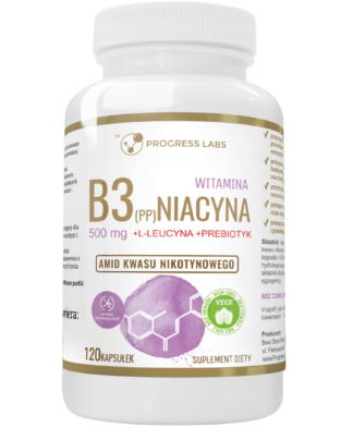 WITAMINA B3 <br> NIACYNA 500 mg <br> PRODUKT WEGAŃSKI <br> 120 KAPSUŁEK