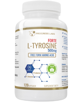 L-TYROSINE <br> FORTE 500 mg <br> PRODUKT WEGAŃSKI <BR> 120 KAPSUŁEK