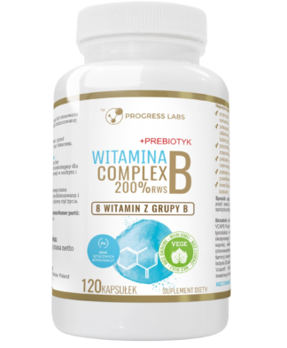WITAMINA B COMPLEX 200% <br>8 WITAMIN Z GRUPY B <br> PRODUKT WEGAŃSKI<br> 120 KAPSUŁEK