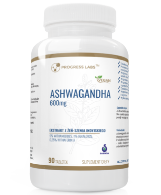 ASHWAGANDHA 600mg 9% ŻEŃ-SZEŃ POKONAJ STRES I ZMĘCZENIE ADAPTOGEN PRODUKT VEGE – 90 TABLETEK