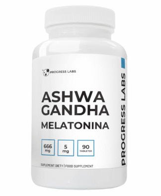 ASHWAGANDHA 666 mg <br> MELATONINA 5 mg <br> PRODUKT WEGAŃSKI <br> 90 TABLETEK