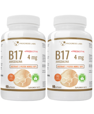 AMIGDALINA 4 mg <br>WITAMINA B17 + PREBIOTYK <br>1+1 GRATIS <br>120 KAPSUŁEK