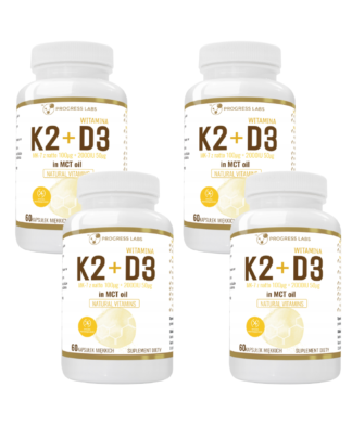 WITAMINA K2 MK-7 + D3 2000 IU <br> 2+2 GRATIS <br> W OLEJU MCT <br> 4 x 60 KAPSUŁEK