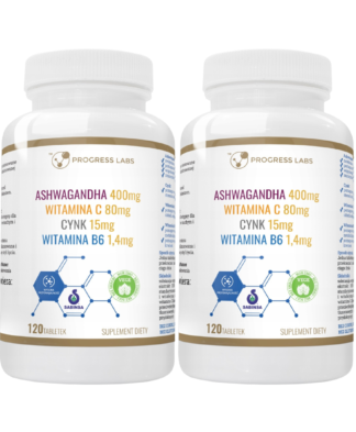 ASHWAGANDHA WITAMINA C<br> CYNK WITAMINA B6 1+1 GRATIS <br>PRODUKT WEGAŃSKI<br>120 TABLETEK